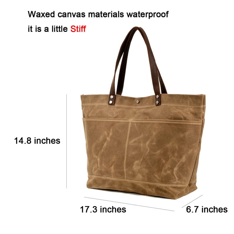 WUDON Waxed Canvas Travel Tote Bag - Extra Large Carryall Shoulder Bag for Women (Khaki) - Image 2